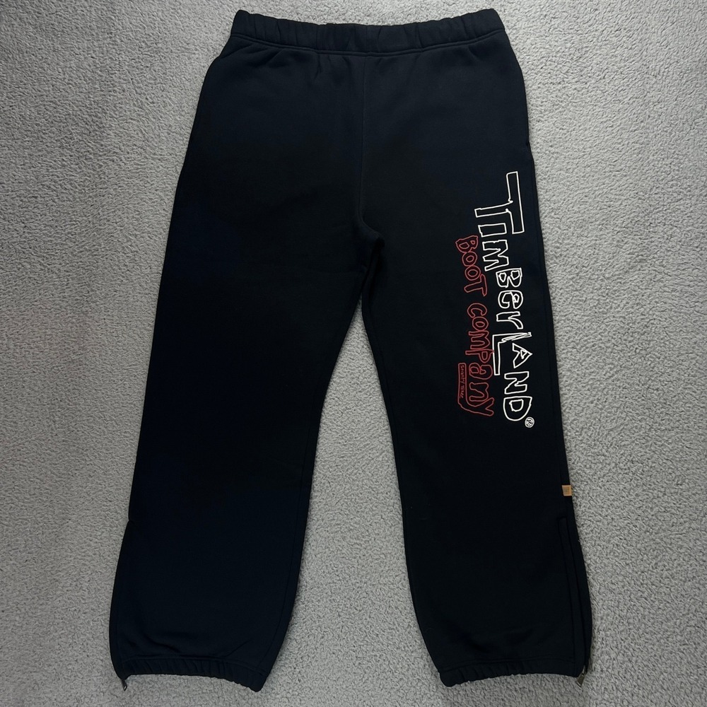 Timberland Sweatpants Men's L Black Boot Company Graphic Logo‎ Ankle Zip Fleece
